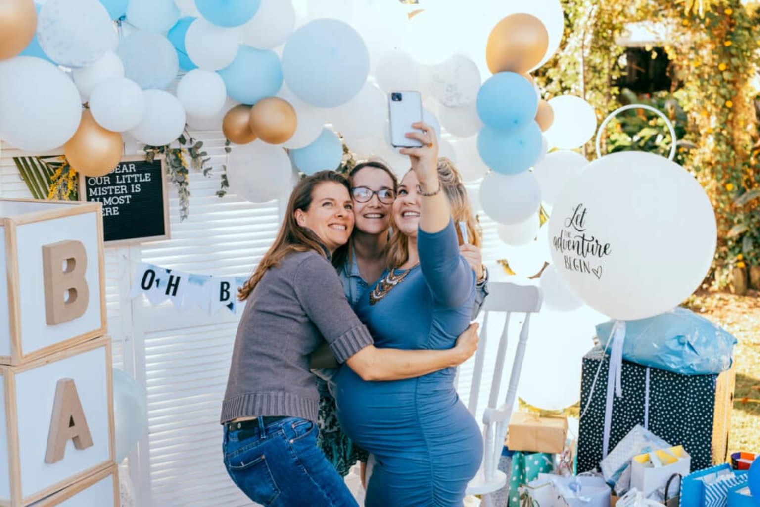 Friends celebrating at a baby shower